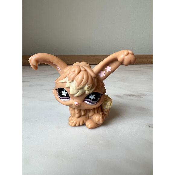 Littlest Pet Shop Brown Angora Rabbit #631 Purple Eyes Flowers LPS 2007 - Picture 1 of 6